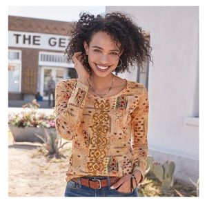 𝅺Sundance Catalog Embroidered Tapestry Play Tee Shirt Womens Sz L